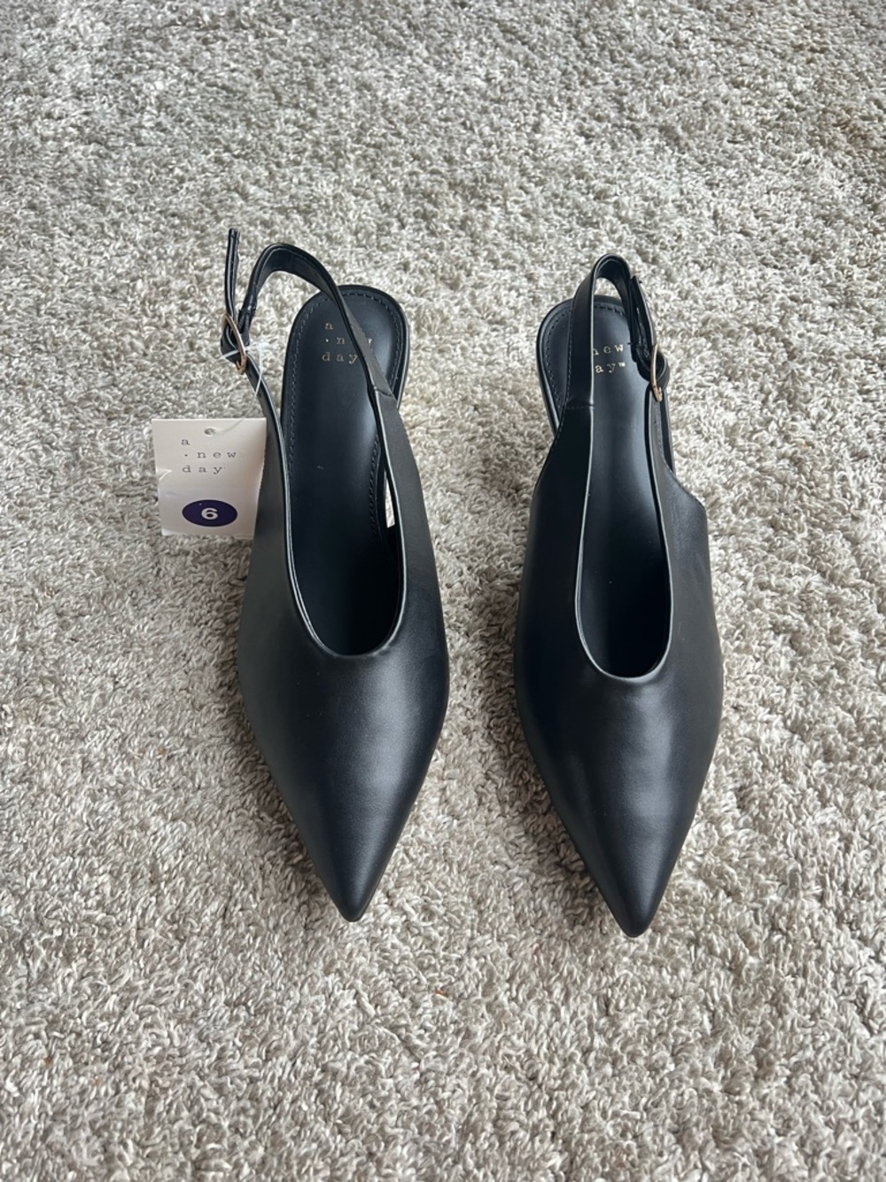 A New Day Black Pointed Slingback Pumps. Size 6